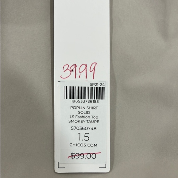 Chico's Smoky Taupe Long Sleeve Collar Blouse w/ Bungee Cuffs Size 1.5 10 NWT - Picture 6 of 8